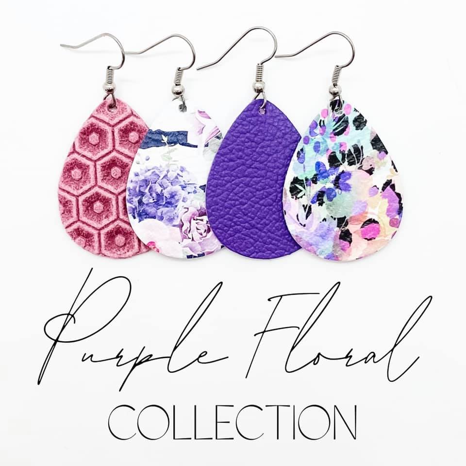 1.5" Purple Floral Mini Collection (Leather) -Earrings by Doohickies Wholesale