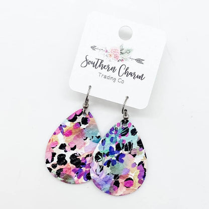 1.5" Purple Floral Mini Collection (Leather) -Earrings by Doohickies Wholesale