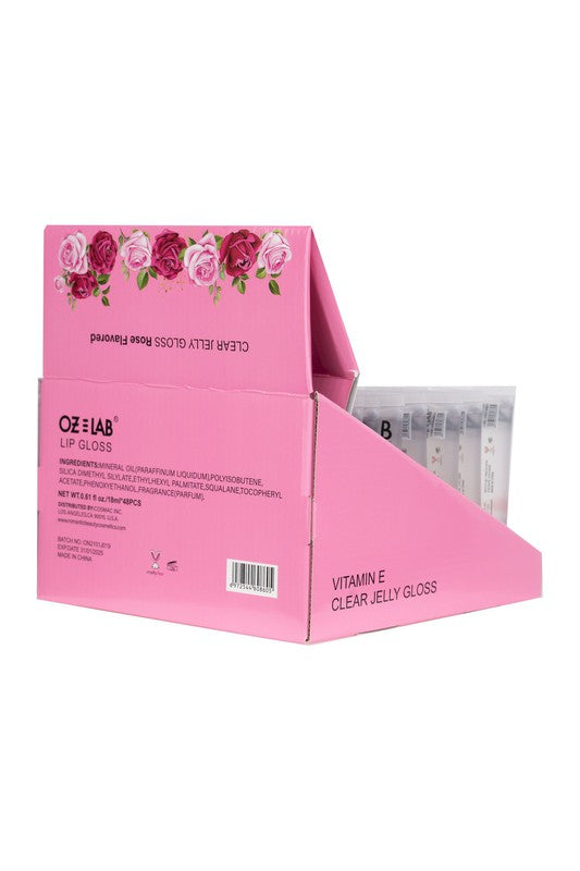 48 Pack-OZ LAB Rose Scent Clear Gloss Lip Polish