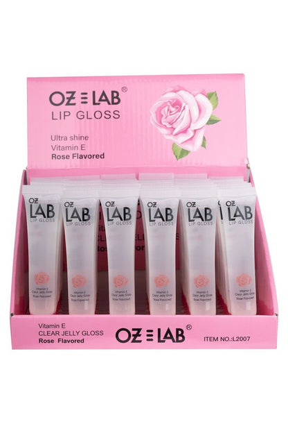 48 Pack-OZ LAB Rose Scent Clear Gloss Lip Polish