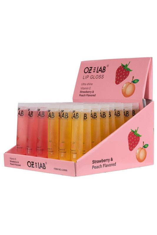 48 Pack-OZ LAB Peach & Strawberry Gloss Lip Polish