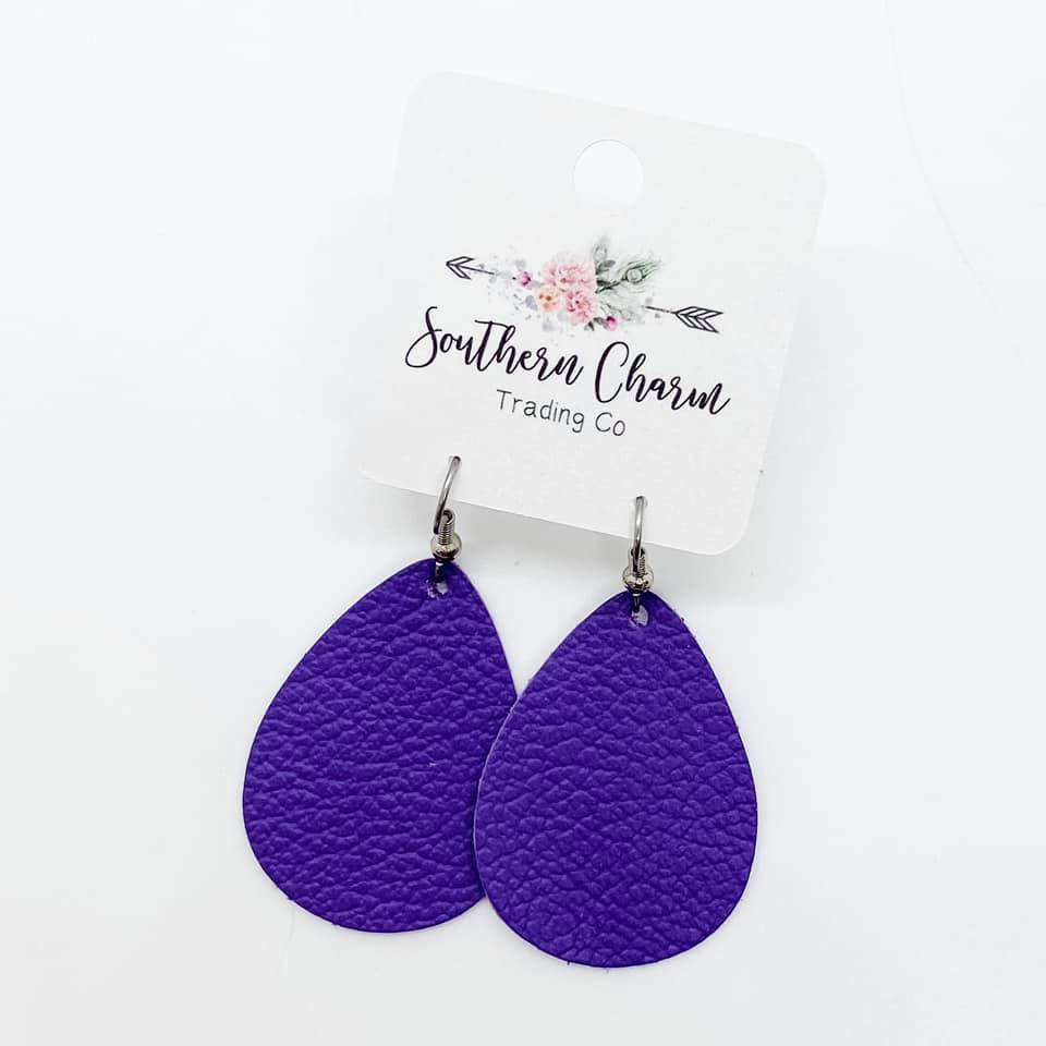 1.5" Purple Floral Mini Collection (Leather) -Earrings by Doohickies Wholesale