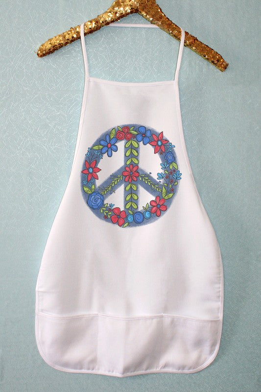 Blue Floral Peace Sign Kitchen Apron