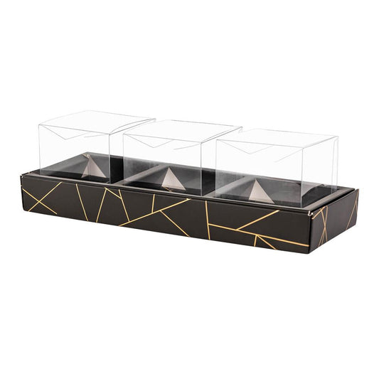 3 Square Shaped Clear Boxes With Rectangle Tray Black 11" X 3.9" X 1.3" Pack of 12 by Hammont