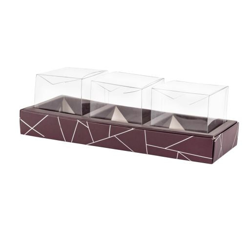 3 Square Shaped Clear Boxes With Rectangle Tray Purple 11" X 3.9" X 1.3" Pack of 12 by Hammont