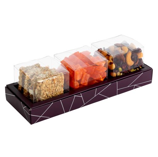 3 Square Shaped Clear Boxes With Rectangle Tray Purple 11" X 3.9" X 1.3" Pack of 12 by Hammont