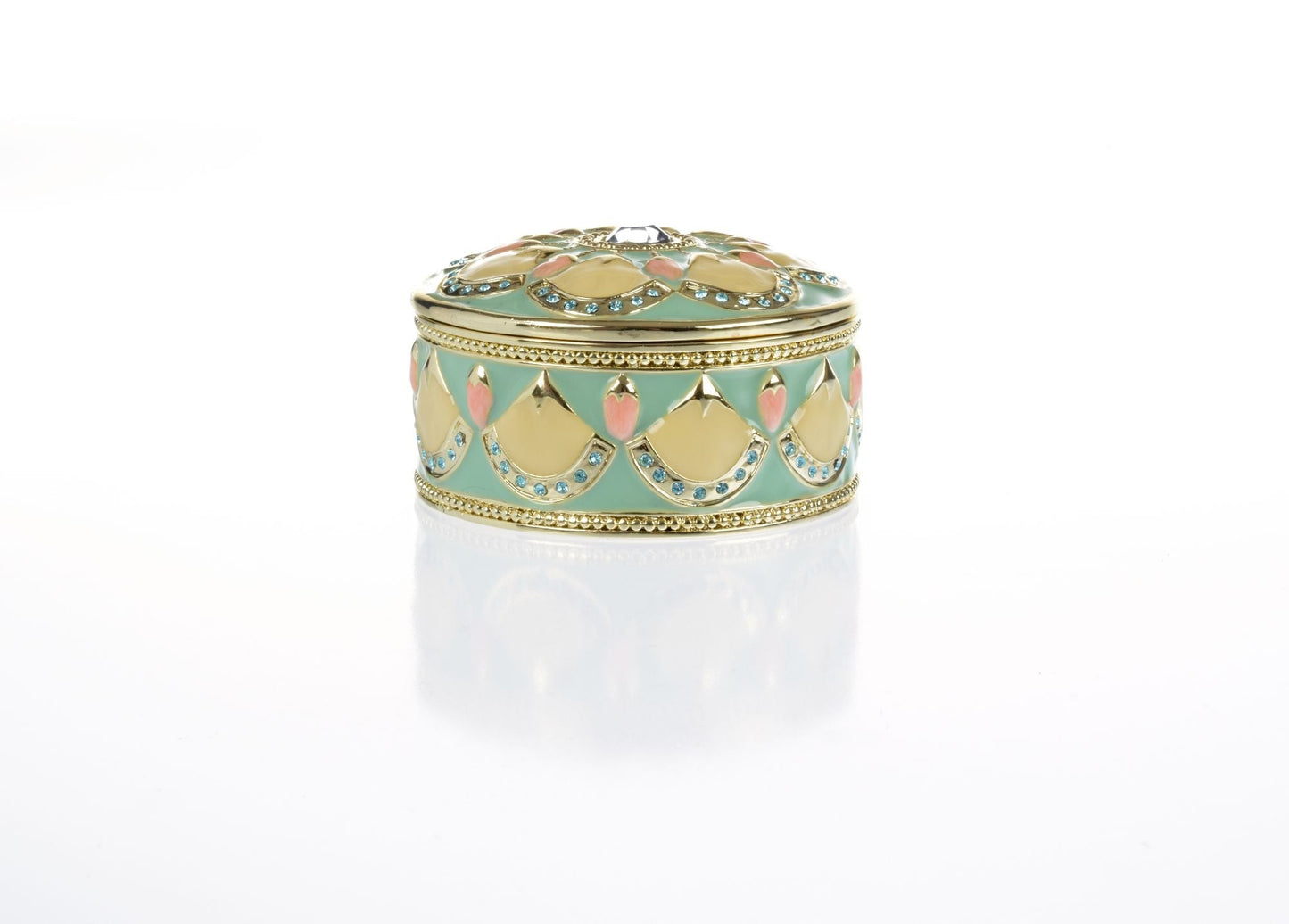 Round Green turquoise Beautiful Decorated Trinket Box by Keren Kopal