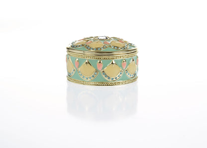 Round Green turquoise Beautiful Decorated Trinket Box by Keren Kopal