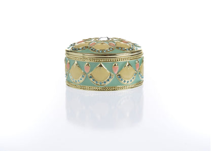 Round Green turquoise Beautiful Decorated Trinket Box by Keren Kopal