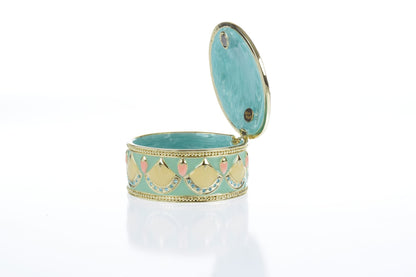 Round Green turquoise Beautiful Decorated Trinket Box by Keren Kopal