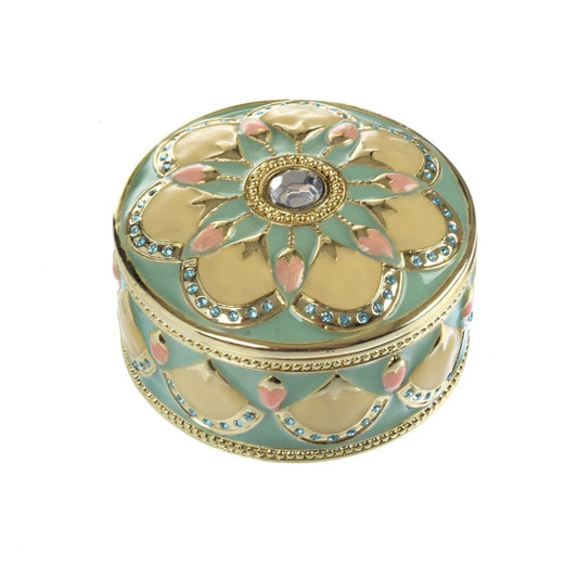 Round Green turquoise Beautiful Decorated Trinket Box by Keren Kopal