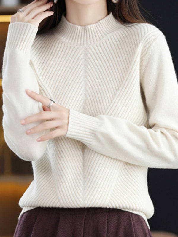 Urban Long Sleeves Solid Color Half Turtleneck Sweater Tops by migunica