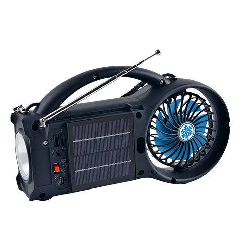 Solar Power Bluetooth Speaker with FM Radio / LED Torch Light / Fan (SC-1073ERF) by Jupiter Gear