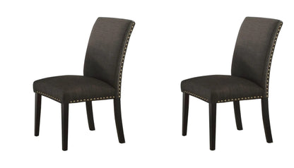 Dining Room Chairs Ash Black Polyfiber Nail heads Parson Style Set of 2 Side Chairs Dining Room Furniture