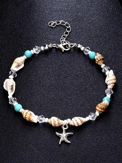 Multi Beads and Shell Mix Anklet Ankle Bracelet - Starfish by Fashion Hut Jewelry