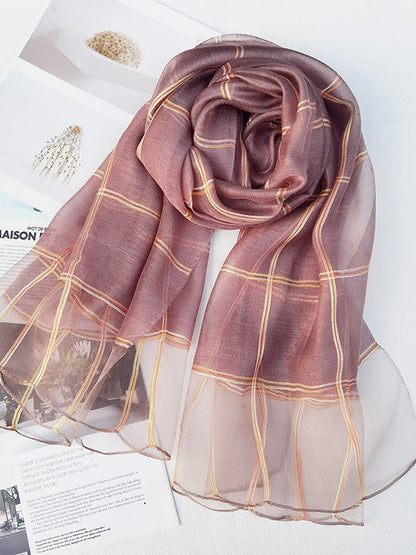 Mulberry Silk & Wool Blend Sun-Protection Plaid Shawl&Scarf by migunica