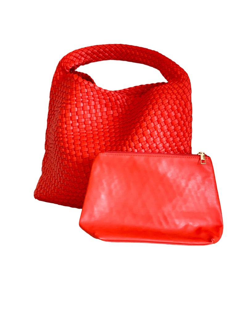 The Willow | Large Woven Vegan Leather Tote - Red/Orange by Babs+Birdie