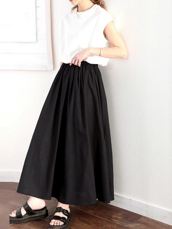 A-Line Loose Elasticity Solid Color Skirts Bottoms by migunica