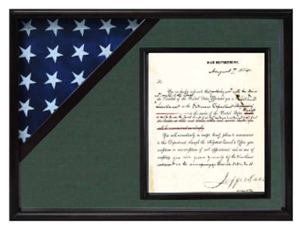 Shadow box to hold a flag with 8.5 x 11 certificate. by The Military Gift Store