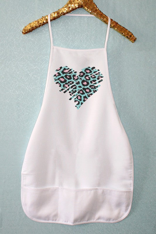 Mint Pink Leopard Heart Vday Apron