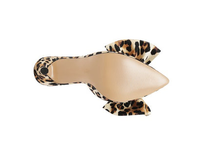 Joelle High Heel Bow Tie Leopard Print Mules