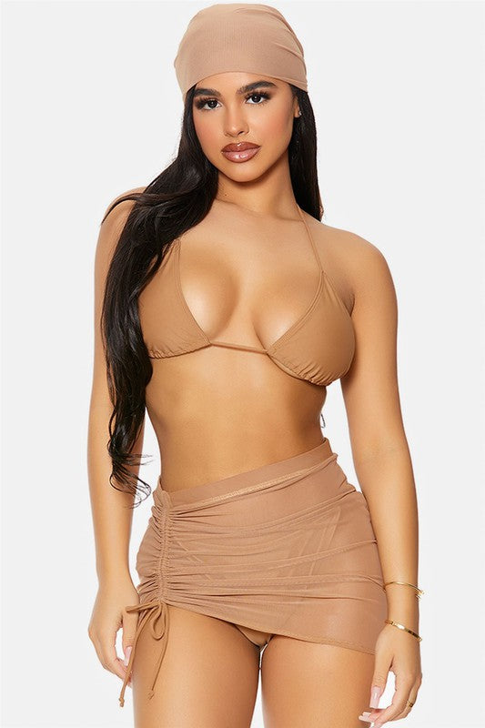 Ruched Mesh Cover Up Skirt