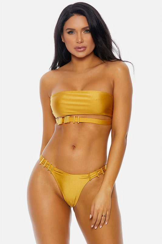 Bandeau Gold Metal Hardware 2 Piece Swimsuit