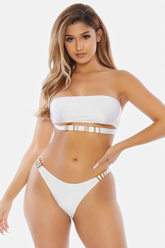 Bandeau Gold Metal Hardware 2 Piece Swimsuit