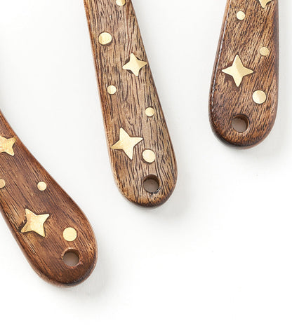 Nakshatra Stars Cheese Knives Set of 3 - Wood, Brass Inlay by Matr Boomie