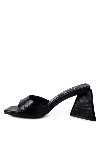 TRINITY TRIANGLE BLOCK HEELED CROC SANDALS