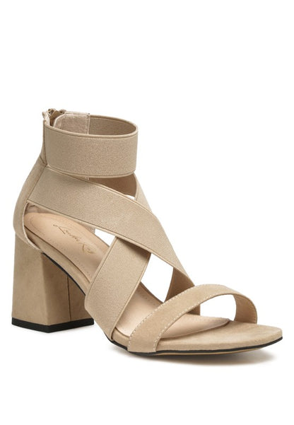 BENICIA ELASTIC STRAPPY BLOCK HEEL SANDALS