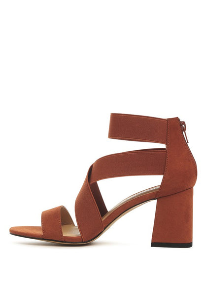 BENICIA ELASTIC STRAPPY BLOCK HEEL SANDALS