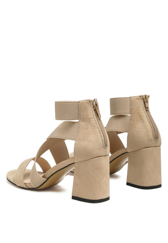 BENICIA ELASTIC STRAPPY BLOCK HEEL SANDALS