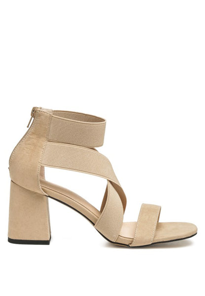 BENICIA ELASTIC STRAPPY BLOCK HEEL SANDALS