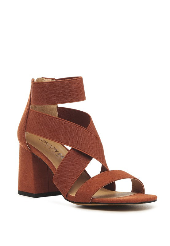 BENICIA ELASTIC STRAPPY BLOCK HEEL SANDALS