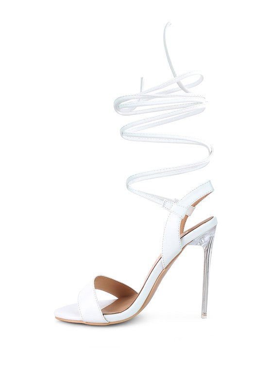 Sheeny Clear Stiletto Lace Up Sandal by BlakWardrob