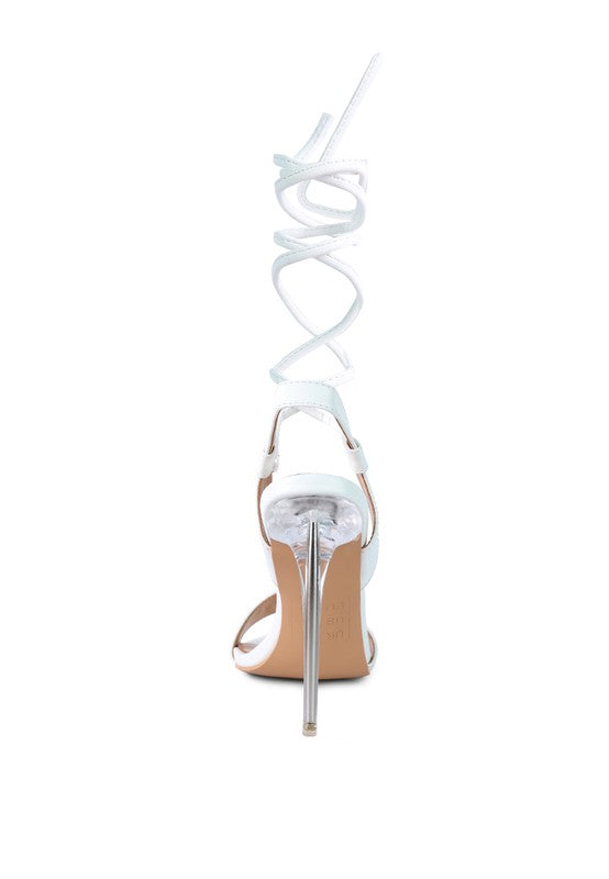 SHEENY CLEAR STILETTO LACE UP SANDAL