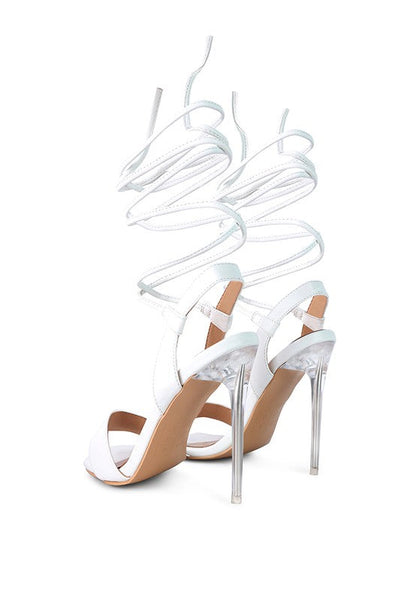 Sheeny Clear Stiletto Lace Up Sandal by BlakWardrob