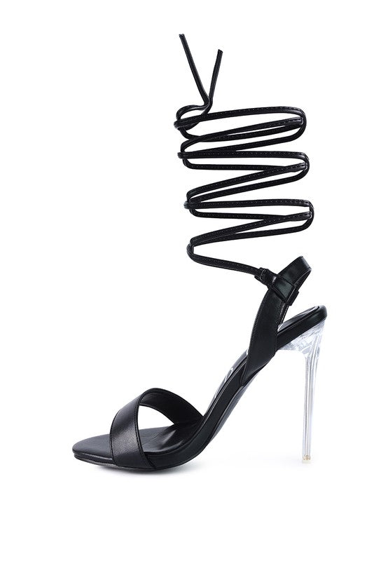 Sheeny Clear Stiletto Lace Up Sandal by BlakWardrob