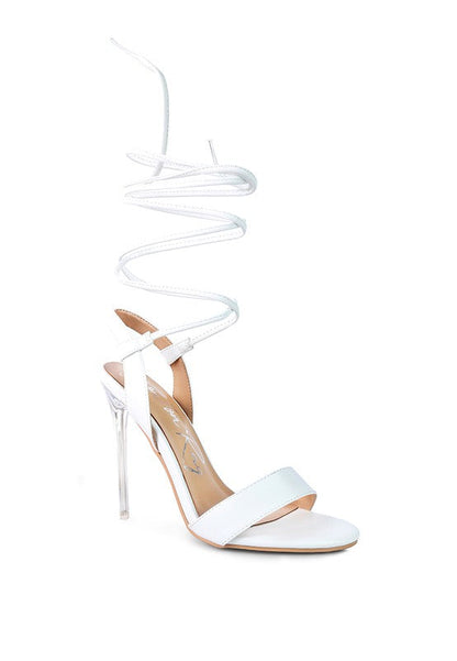 Sheeny Clear Stiletto Lace Up Sandal by BlakWardrob