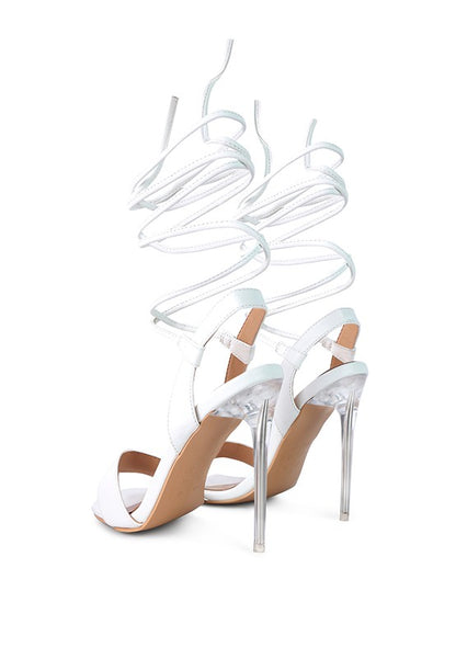 SHEENY CLEAR STILETTO LACE UP SANDAL