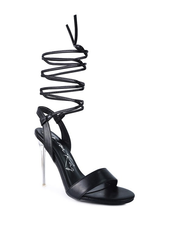 Sheeny Clear Stiletto Lace Up Sandal by BlakWardrob