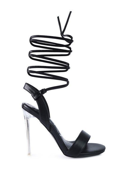 Sheeny Clear Stiletto Lace Up Sandal by BlakWardrob