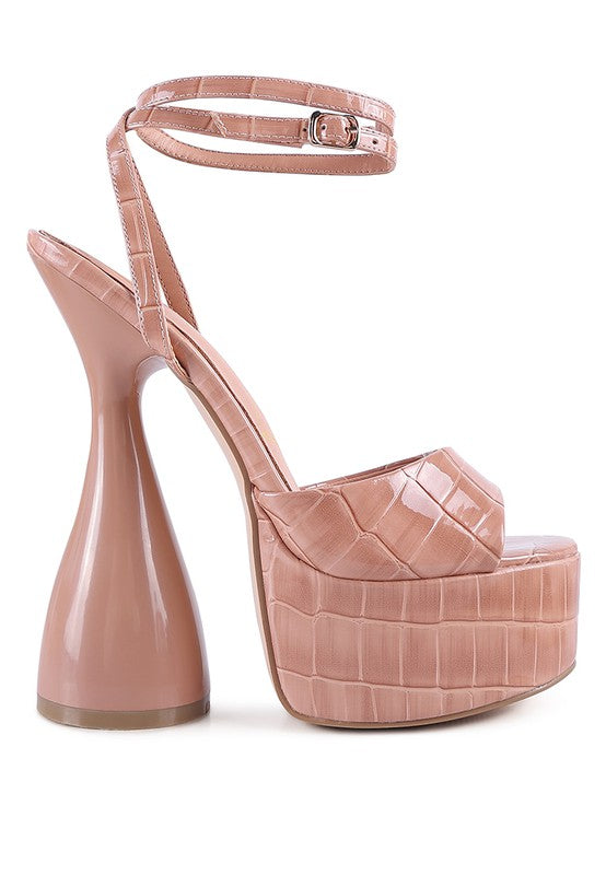 DROP DEAD PATENT CROC ULTRA HIGH PLATFORM SANDALS