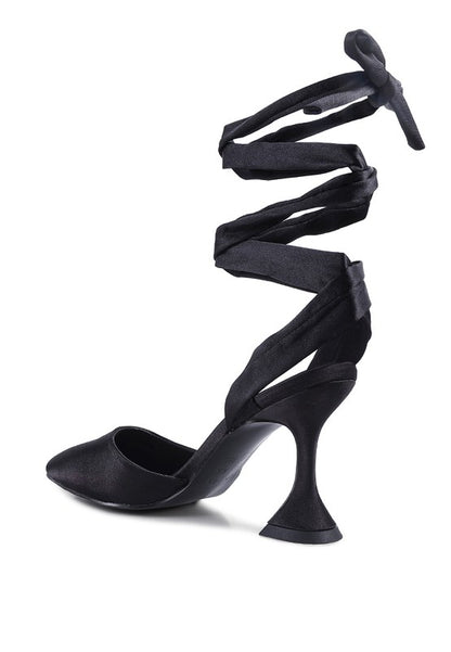 FONDA KITTEN HEEL TIE UP SATIN SANDALS