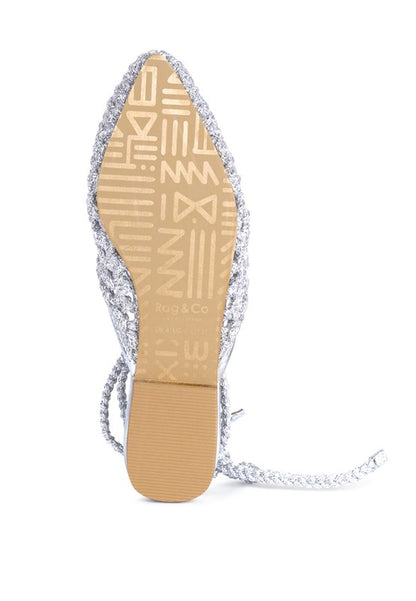 BARTSI HANDWOVEN COTTON TIE UP MULE FLATS