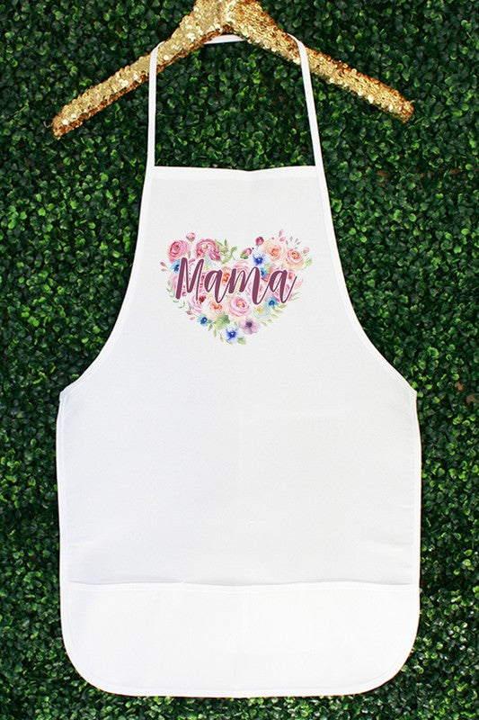 Pink Floral Mama Heart Kitchen Graphic Apron