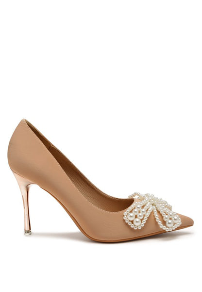 ENCON POINTED HIGH HEELED PEARL FLOWER SANDAL