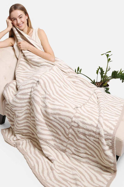 2 In 1 Zebra Print Throw Blanket & Pillow