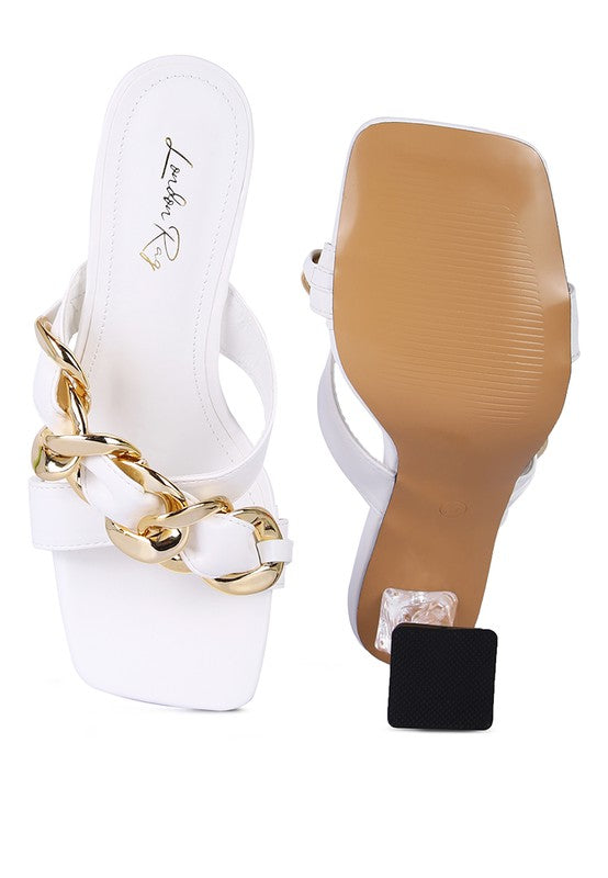 WANDY CLEAR HEEL CHAIN DETAIL SANDALS